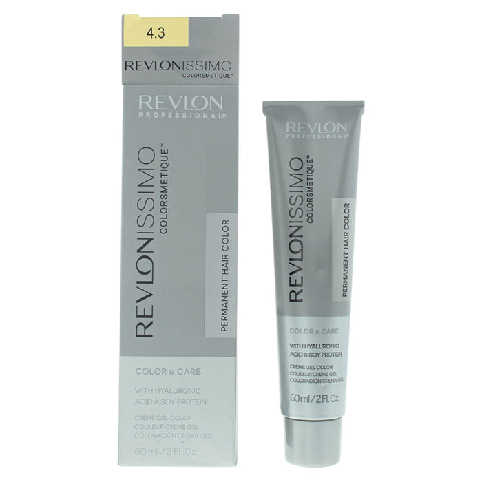 Vopsea permanentă de păr Revlon Revlonissimo Colorsmetique, cu acid hialuronic, nuanța 4.3 Medium Golden Brown, 60 ml