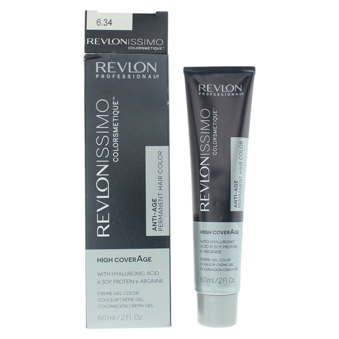 Vopsea permanentă de păr Revlon Revlonissimo Colorsmetique, nuanța 6.34 Dark Hazel Blonde, 60 ml