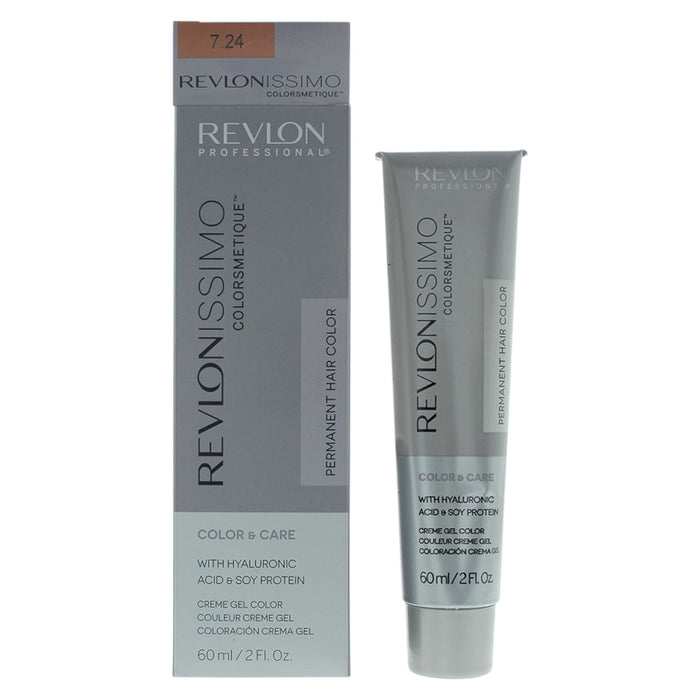 Vopsea permanentă de păr Revlon Revlonissimo Colorsmetique, nuanța 7.24 Coppery Pearl Blonde, 60 ml