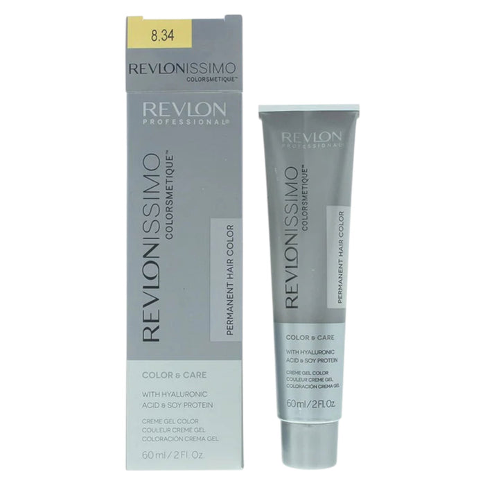 Vopsea permanentă de păr Revlon Revlonissimo Colorsmetique, nuanța 8.34 Light Coppery Gold Blonde, 60 ml