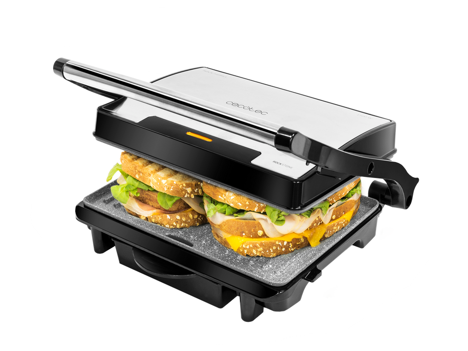 Grill electric Cecotec Rock'Ngrill 1500 Rapid Pro, 1500 W, suprafață de gătit 24,5 × 17,3 cm, inox