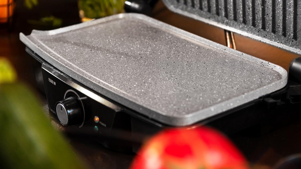 Grătar electric de contact Cecotec Rock’Ngrill 1500 Stone Ceramic Mix&Grill, 1500 W, negru