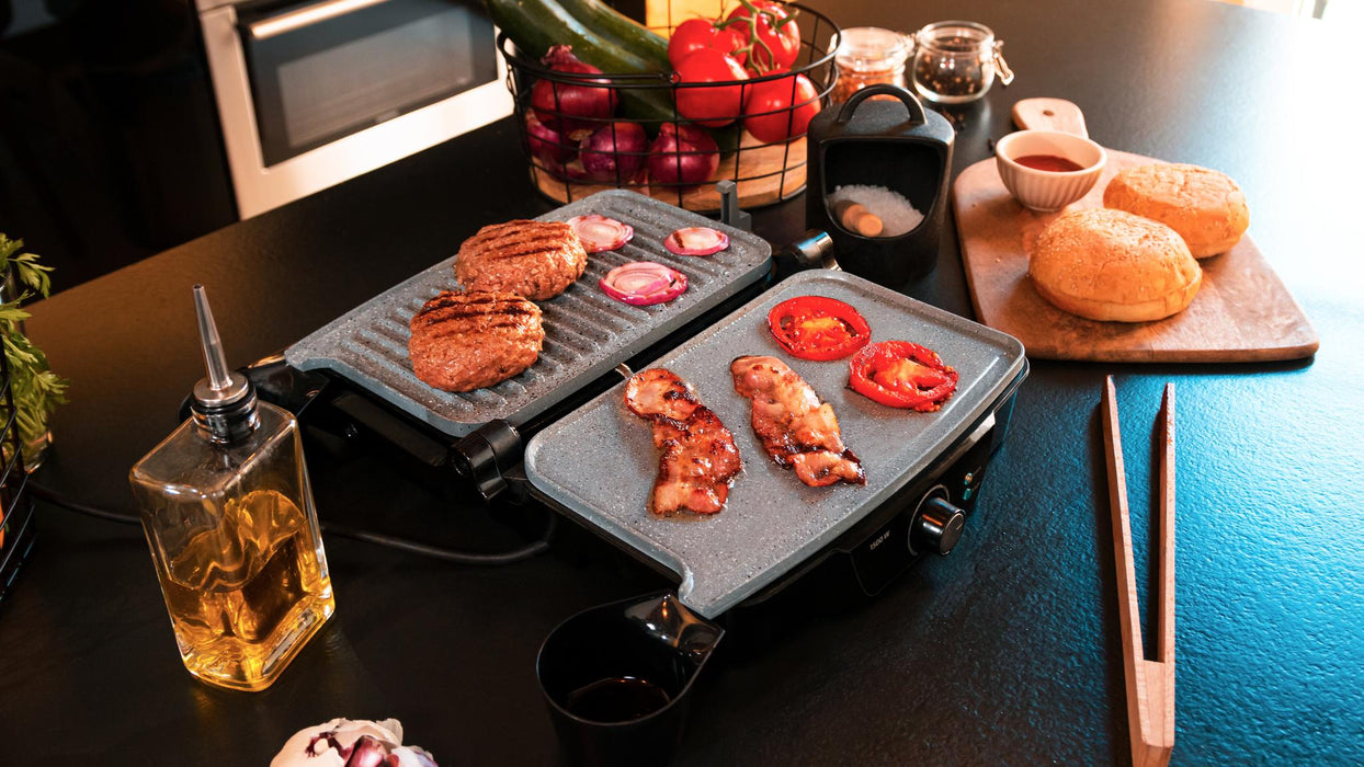 Grătar electric de contact Cecotec Rock’Ngrill 1500 Stone Ceramic Mix&Grill, 1500 W, negru