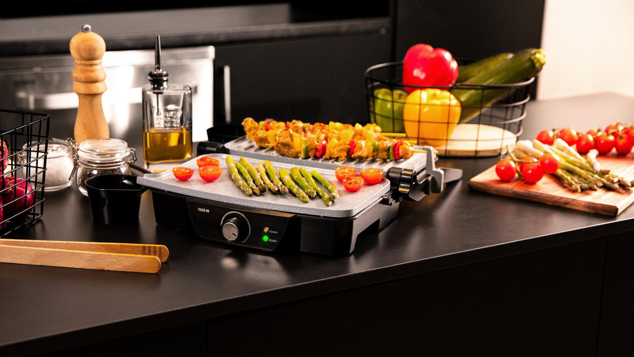 Grătar electric de contact Cecotec Rock’Ngrill 1500 Stone Ceramic Mix&Grill, 1500 W, negru