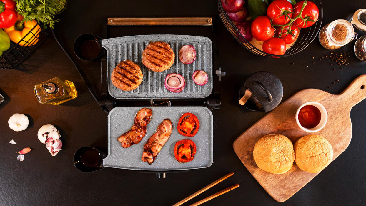 Grătar electric de contact Cecotec Rock’Ngrill 1500 Stone Ceramic Mix&Grill, 1500 W, negru