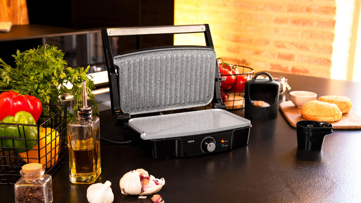 Grătar electric de contact Cecotec Rock’Ngrill 1500 Stone Ceramic Mix&Grill, 1500 W, negru