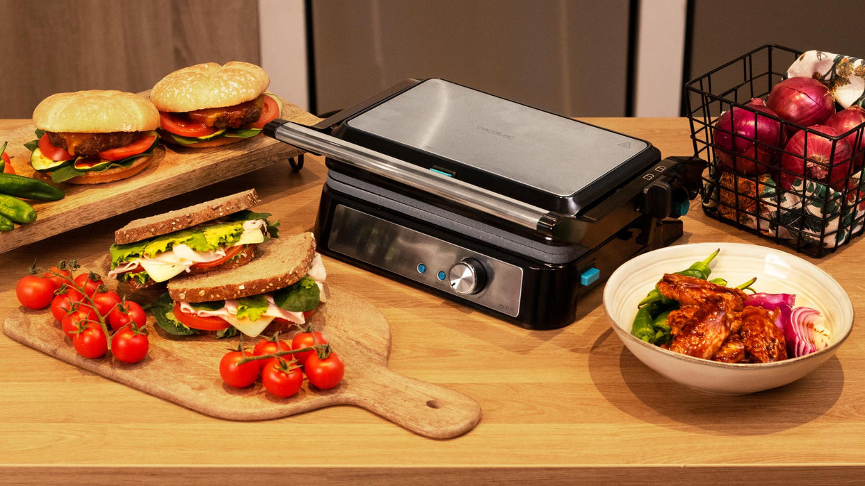 Grătar electric de contact Cecotec Rock'N Grill 1500 Take&Clean Stone, 1500 W, deschidere la 180°, negru