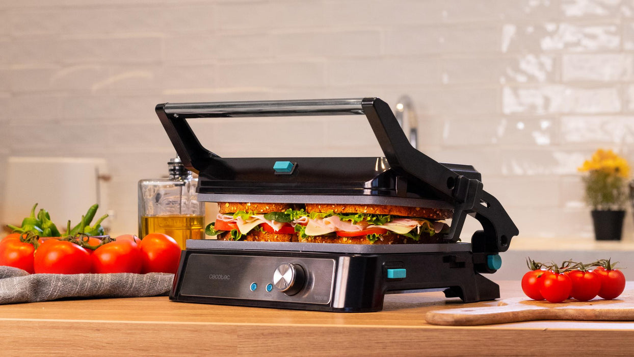 Grătar electric de contact Cecotec Rock'N Grill 1500 Take&Clean Stone, 1500 W, deschidere la 180°, negru