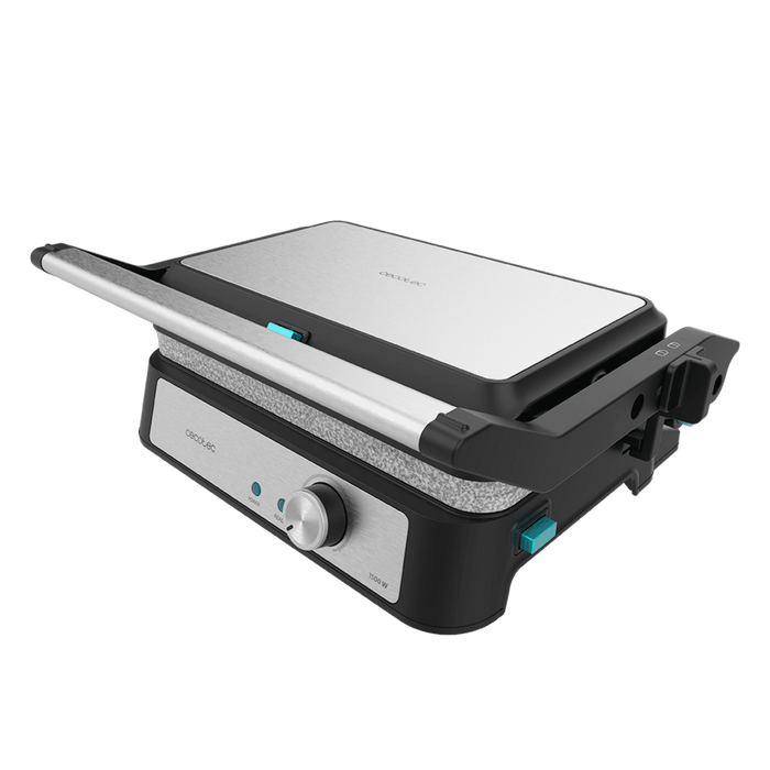 Grătar electric de contact Cecotec Rock'N Grill 1500 Take&Clean Stone, 1500 W, deschidere la 180°, negru