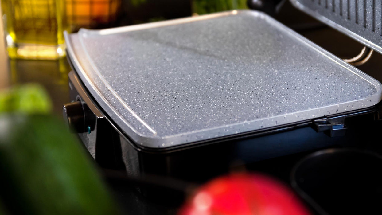 Grătar electric de contact Cecotec Rock’Ngrill 2000 Stone Ceramic Mix&Grill, 2000 W, 31,5 × 32 × 11 cm, negru