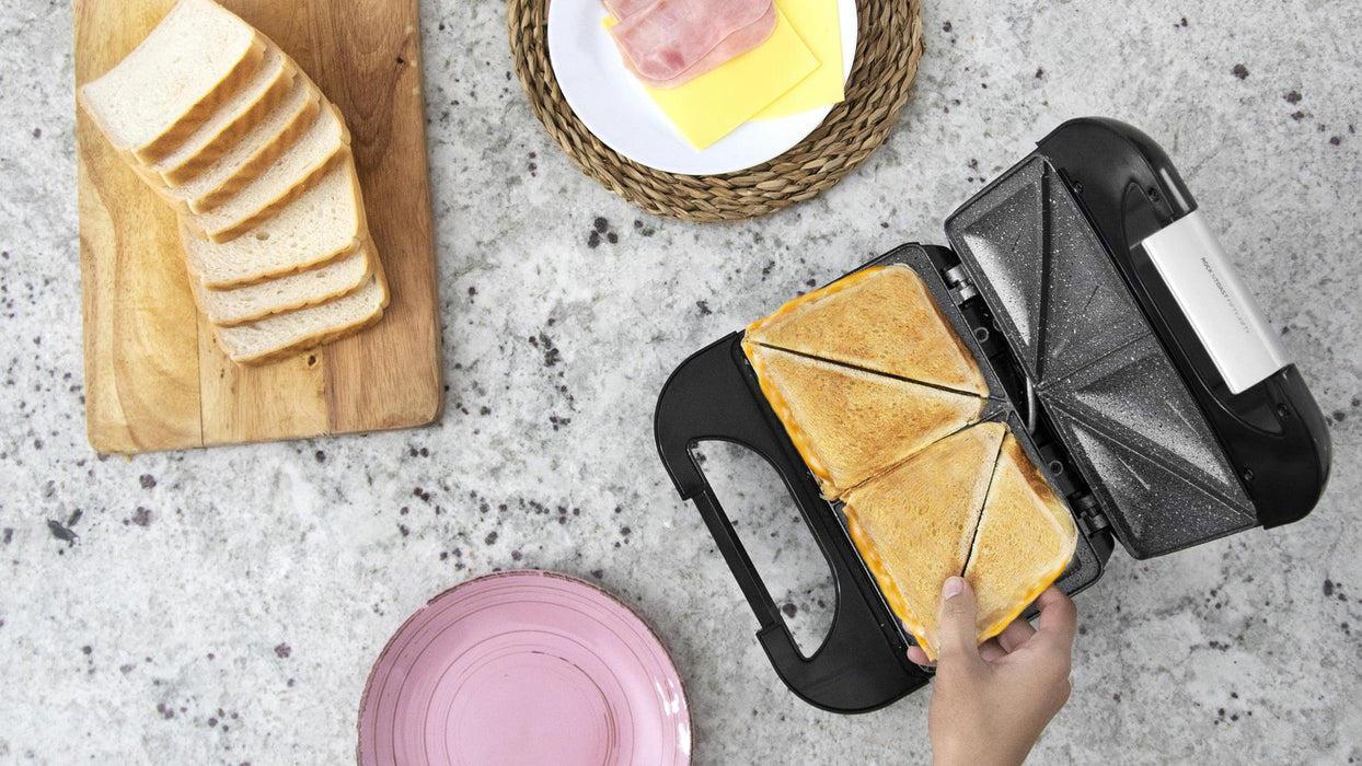 Sandvișier Cecotec Rock'Ntoast Fifty-Fifty, 750 W, 2 sandvișuri, 23 × 22 × 9 cm, oțel inoxidabil