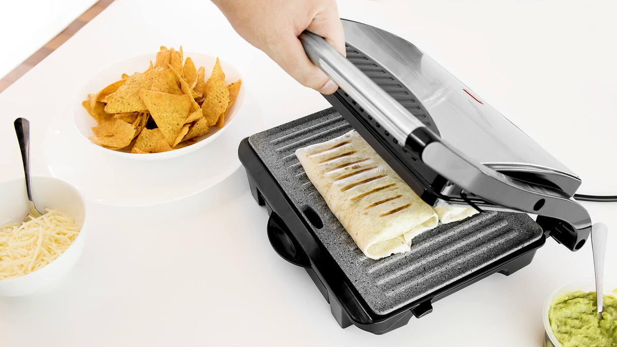 Grătar electric de contact Cecotec Rock'N Grill 1000 W Pro, 1000 W, suprafață 25,4 × 17,5 cm, oțel