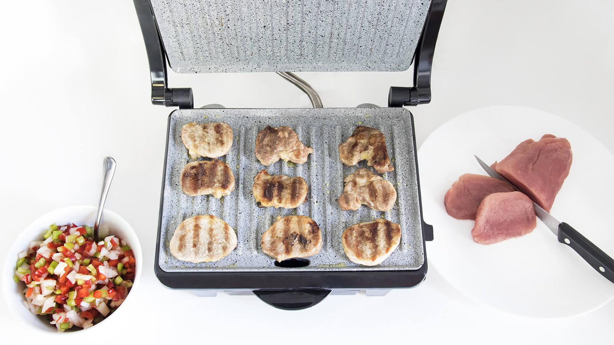 Grătar electric de contact Cecotec Rock'N Grill 1000 W Pro, 1000 W, suprafață 25,4 × 17,5 cm, oțel