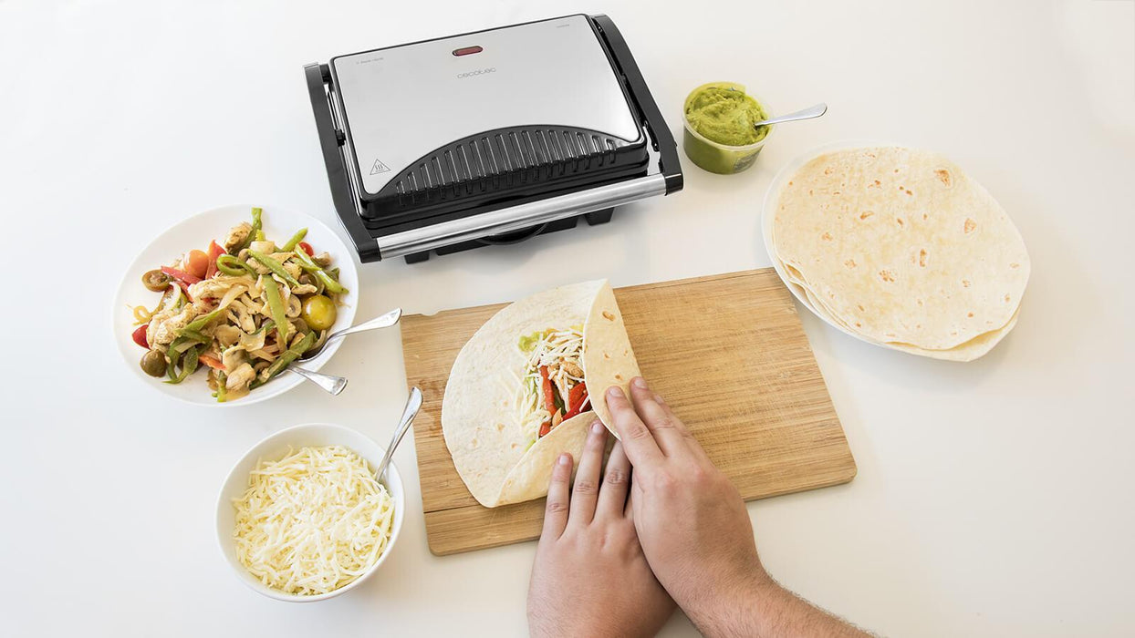 Grătar electric de contact Cecotec Rock'N Grill 1000 W Pro, 1000 W, suprafață 25,4 × 17,5 cm, oțel