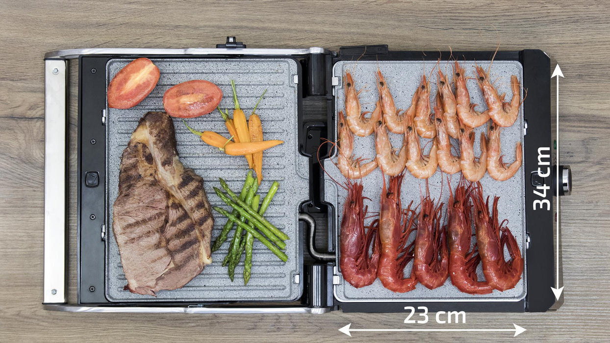Grătar electric de contact Cecotec Rock'N Grill Pro, 2000 W, deschidere la 180°, alb