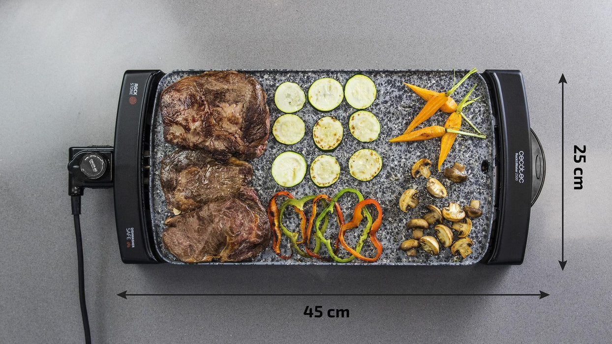 Grătar electric Cecotec Rock and Water 2500, 2150 W, suprafață de gătit 45 × 25 cm, oțel