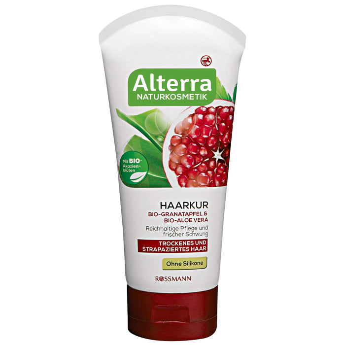 Tratament cremă pentru păr Rossmann Alterra, cu rodie organică și aloe vera organică, pentru păr uscat, 150 ml, tester