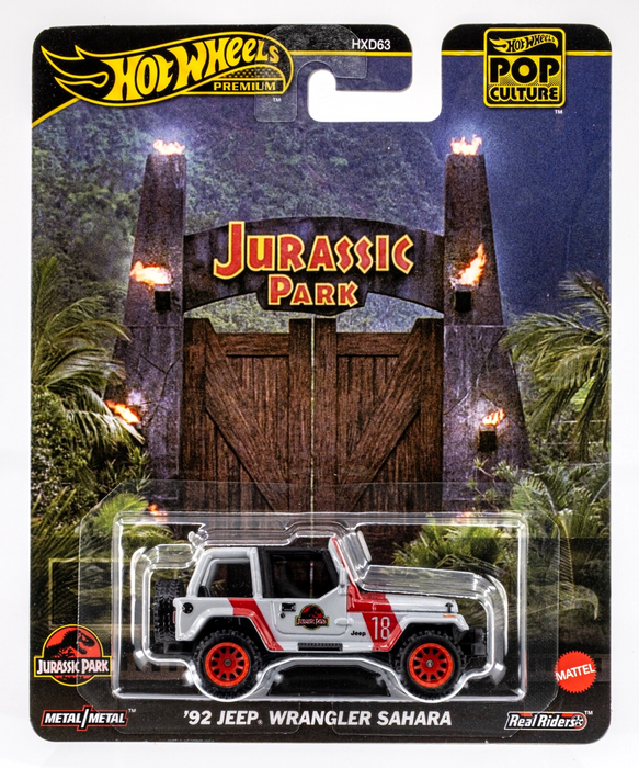 Mașinuță Mattel Hot Wheels Pop Culture Jurassic Park, '92 Jeep Wrangler Sahara, scara 1:64