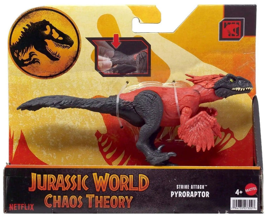 Figurină dinozaur Mattel Jurassic World Chaos Theory, Pyroraptor, funcție Strike Attack, 4+ ani