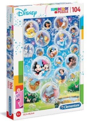 Puzzle Clementoni Disney SuperColor, Personaje în bule de săpun, 104 piese, 6+ ani