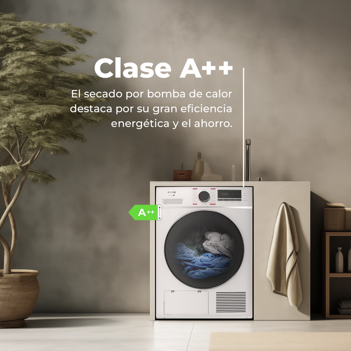 Uscător de rufe cu pompă de căldură Cecotec EVVO Nature S8, 8 kg, 16 programe, alb