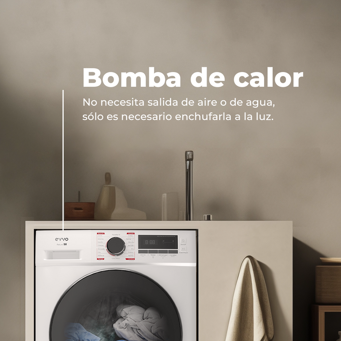 Uscător de rufe cu pompă de căldură Cecotec EVVO Nature S8X Bomba Calor, 8 kg, 16 programe, 60 × 62 × 85 cm, negru