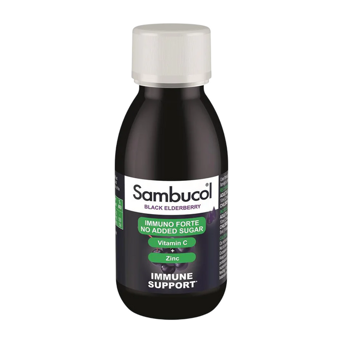 Sirop Sambucol Immuno Forte, fără zahăr adăugat, cu soc negru, vitamina C și zinc, 120 ml