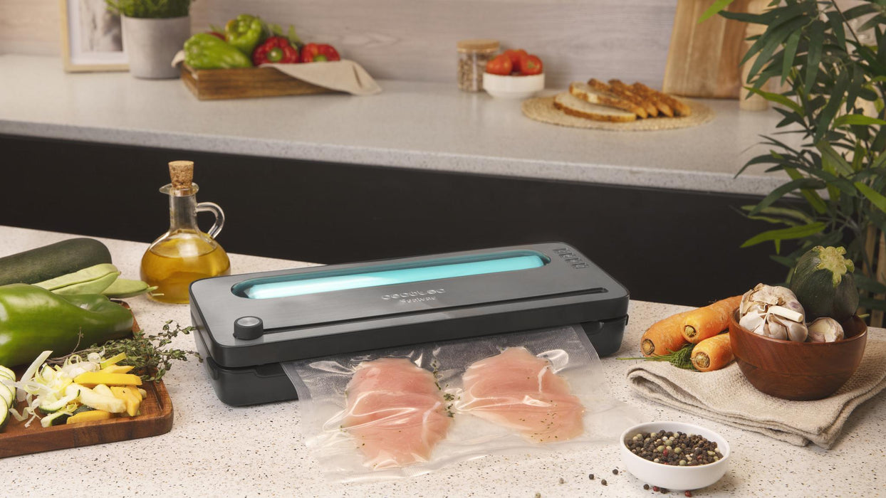 Aparat de vidat Cecotec SealVac 120 SteelCut, 120 W, presiune de vid 0,75 bar, inox
