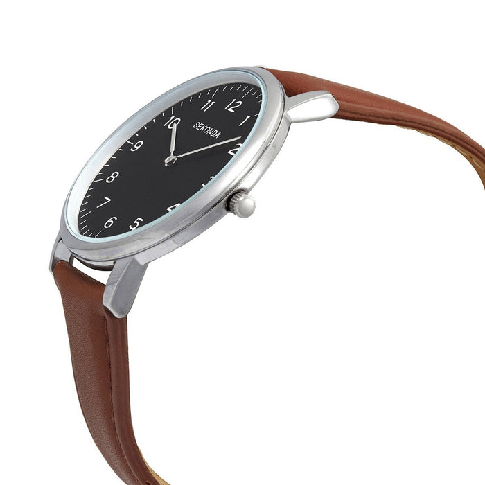 Ceas Sekonda Quartz Watches, mecanism quartz, cadran negru, curea maro, pentru bărbați