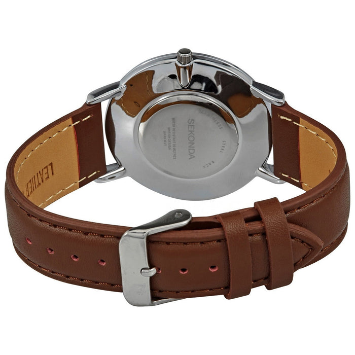 Ceas Sekonda Quartz Watches, mecanism quartz, cadran negru, curea maro, pentru bărbați