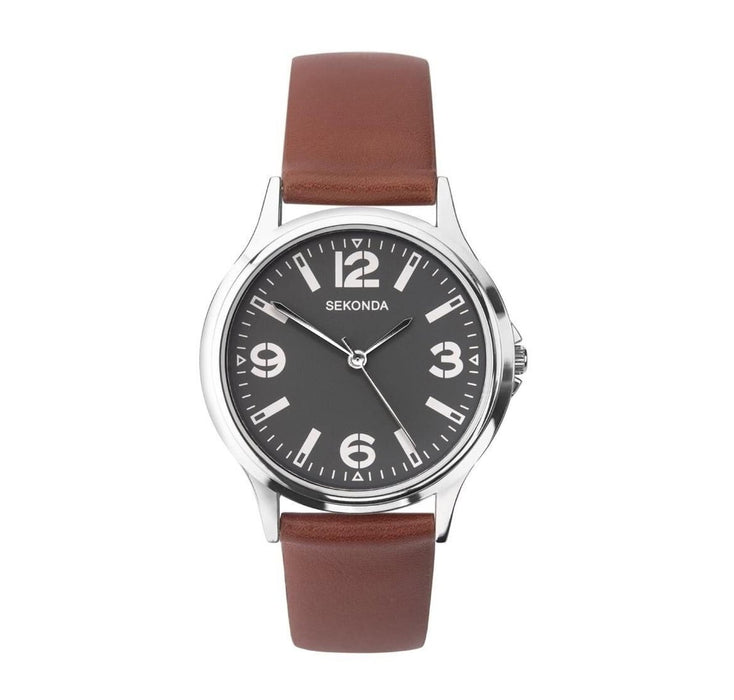 Ceas Sekonda Sekonda Quartz Watches, mecanism quartz, cadran gri, curea maro