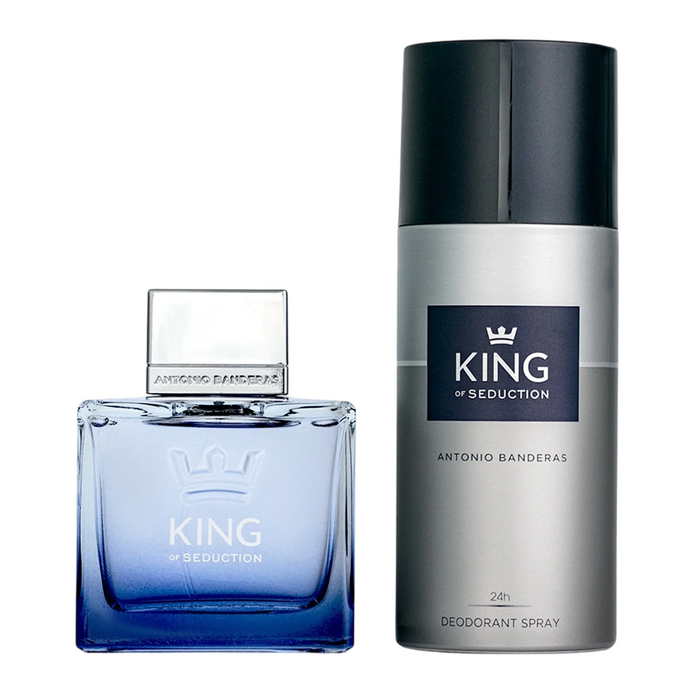 Set Antonio Banderas King of Seduction, pentru bărbați: apă de toaletă 100 ml + deodorant spray 150 ml
