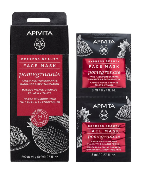 Set mască de față Apivita Express Pomegranate, revitalizare, 2 x 8 ml