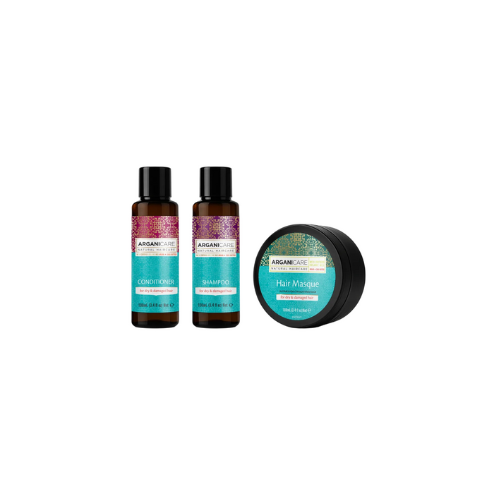 Set Arganicare Argan Oil & Shea Butter, mască de păr + șampon + balsam, reparare și hidratare, 3 x 100 ml