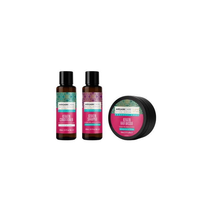 Set de îngrijire a părului Arganicare Keratin, șampon + balsam + mască, 3 x 100 ml