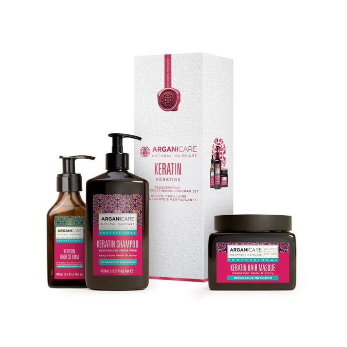 Set Arganicare Keratin: șampon 400 ml + mască de păr 500 ml + ser de păr 100 ml
