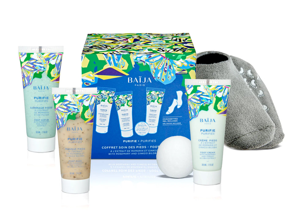 Set Baija Purifie: scrub pentru picioare 30 ml + mască exfoliantă 30 ml + cremă 30 ml + bombă de baie 60 g + șosete