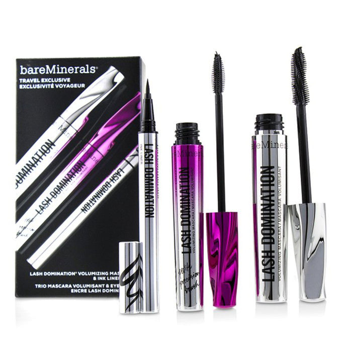 Set BareMinerals Lash Domination: 2 mascara de volum, negru intens/negru, 8,5 ml + creion gel de ochi negru, 0,6 ml