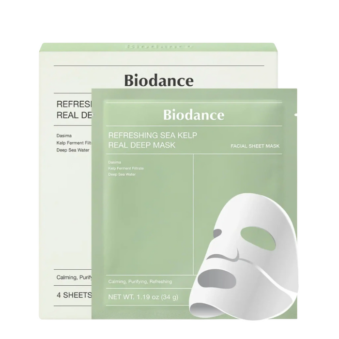 Set măști faciale Biodance Refreshing Sea Kelp, purifiante, 4 buc, 34 g