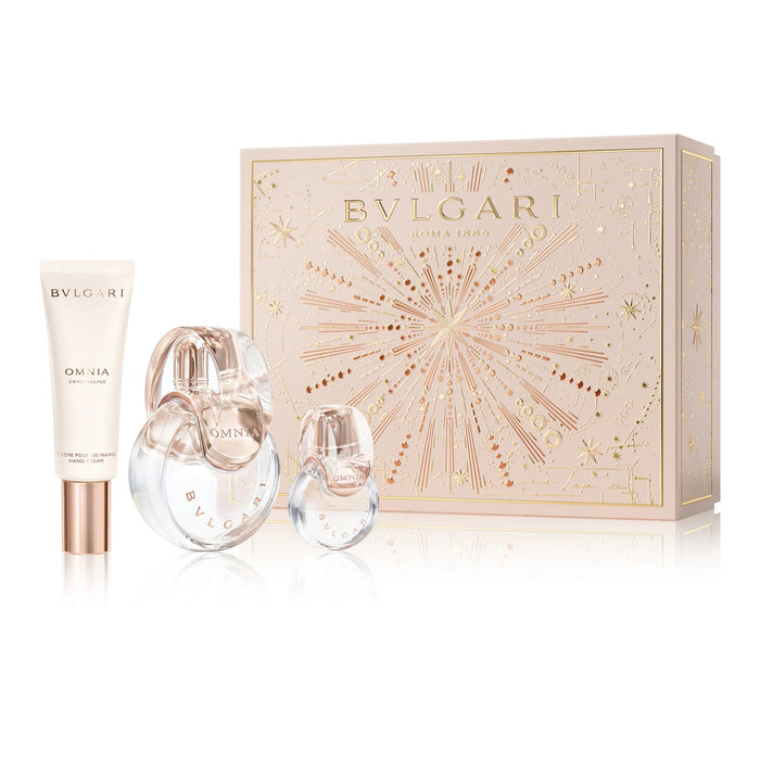 Set Bvlgari Omnia Crystalline, pentru femei: apă de toaletă 100 ml + miniatură apă de toaletă 15 ml + cremă de mâini hidratantă 40 ml