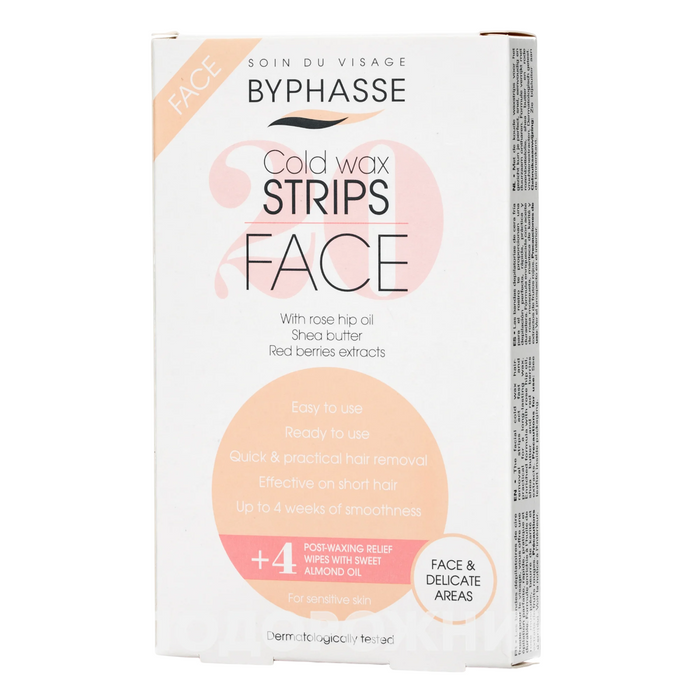 Benzi cu ceară pentru epilare Byphasse Cold Wax Strips Face, pentru față, 24 buc, tester
