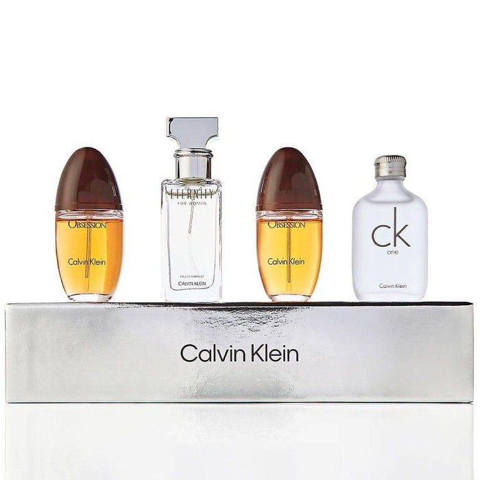 Set Calvin Klein: apă de parfum Eternity + apă de toaletă CK One + apă de parfum Obsession, miniaturi de 15 ml