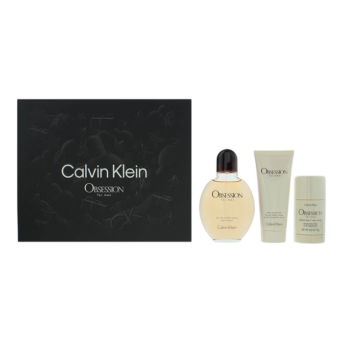 Set Calvin Klein Obsession, pentru bărbați: apă de toaletă 125 ml + deodorant stick 75 g + balsam după bărbierit 75 ml