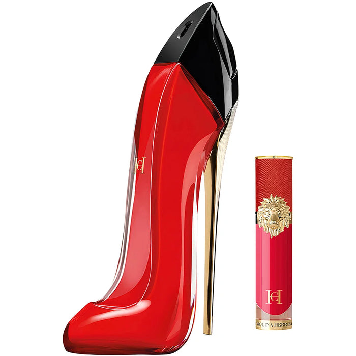 Set Carolina Herrera Very Good Girl, pentru femei: apă de parfum 80 ml + ruj lichid The Lip Liquid, nuanța 210, 5 ml