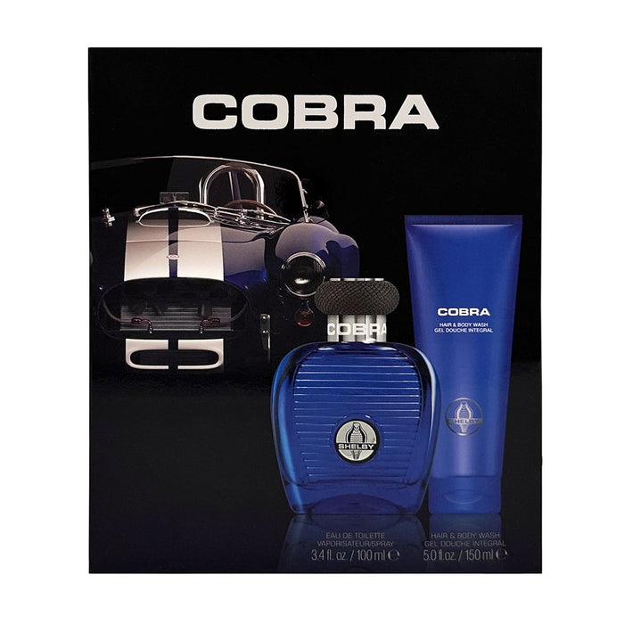 Set apă de toaletă Carroll Shelby Blue Cobra, pentru bărbați: 100 ml + gel de duș și șampon 2-în-1 150 ml
