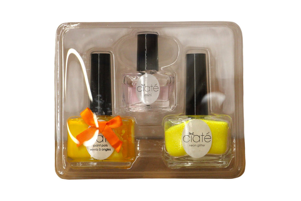 Set de ojă Ciate London Paint Pot Top Coat Black Light 5 ml + ojă Neon Glitter 10 g + ojă Neon Orange 13,5 ml