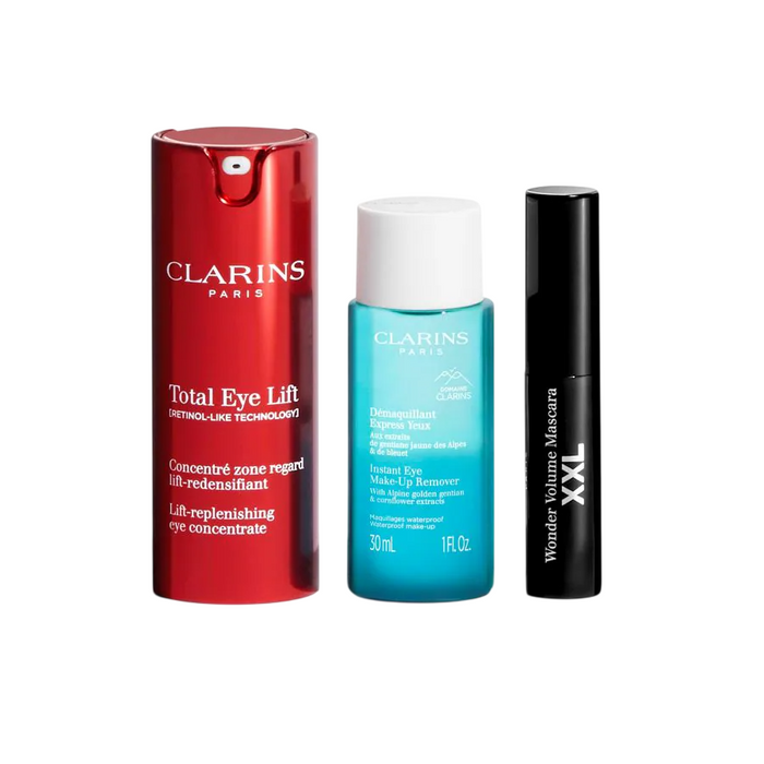 Set Clarins Total Eye Lift + loțiune demachiantă Instant Eye + mascara Wonder Volume, Black, miniatură, 15 ml + 30 ml + 3 ml