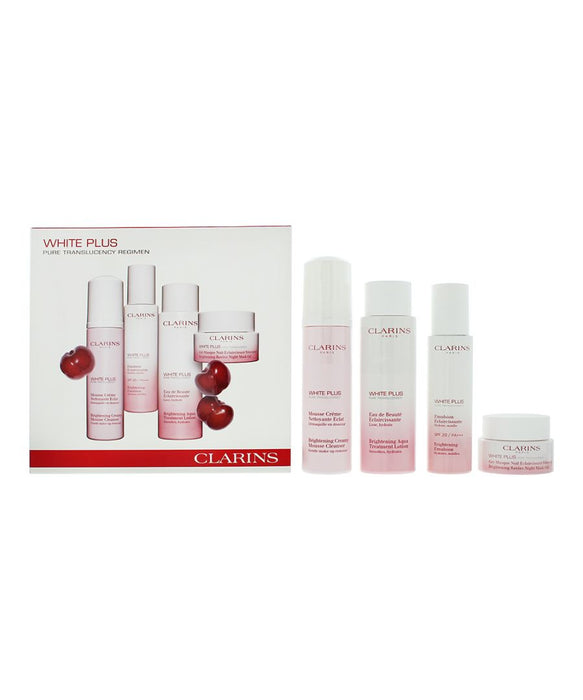 Set Clarins White Plus, emulsie hidratantă de zi 75 ml + spumă de curățare 150 ml + loțiune 200 ml + mască gel 50 ml