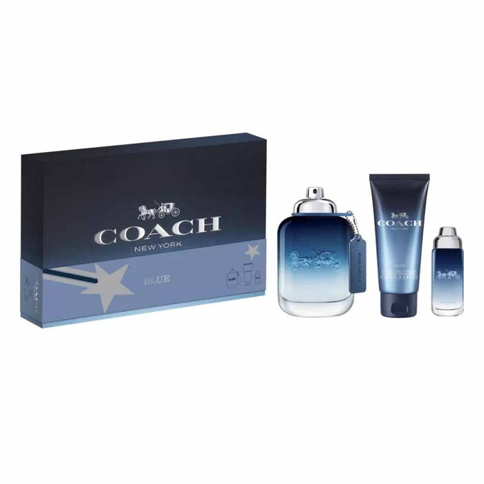 Set Coach Blue, pentru bărbați: apă de toaletă 100 ml + apă de toaletă 15 ml + gel de duș pentru barbă și păr 100 ml