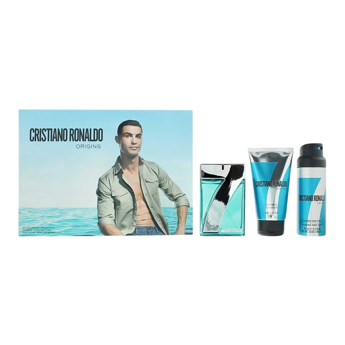 Set Cristiano Ronaldo CR7 Origins, pentru bărbați: apă de toaletă 100 ml + gel de duș CR7 Game On 150 ml + deodorant spray 150 ml